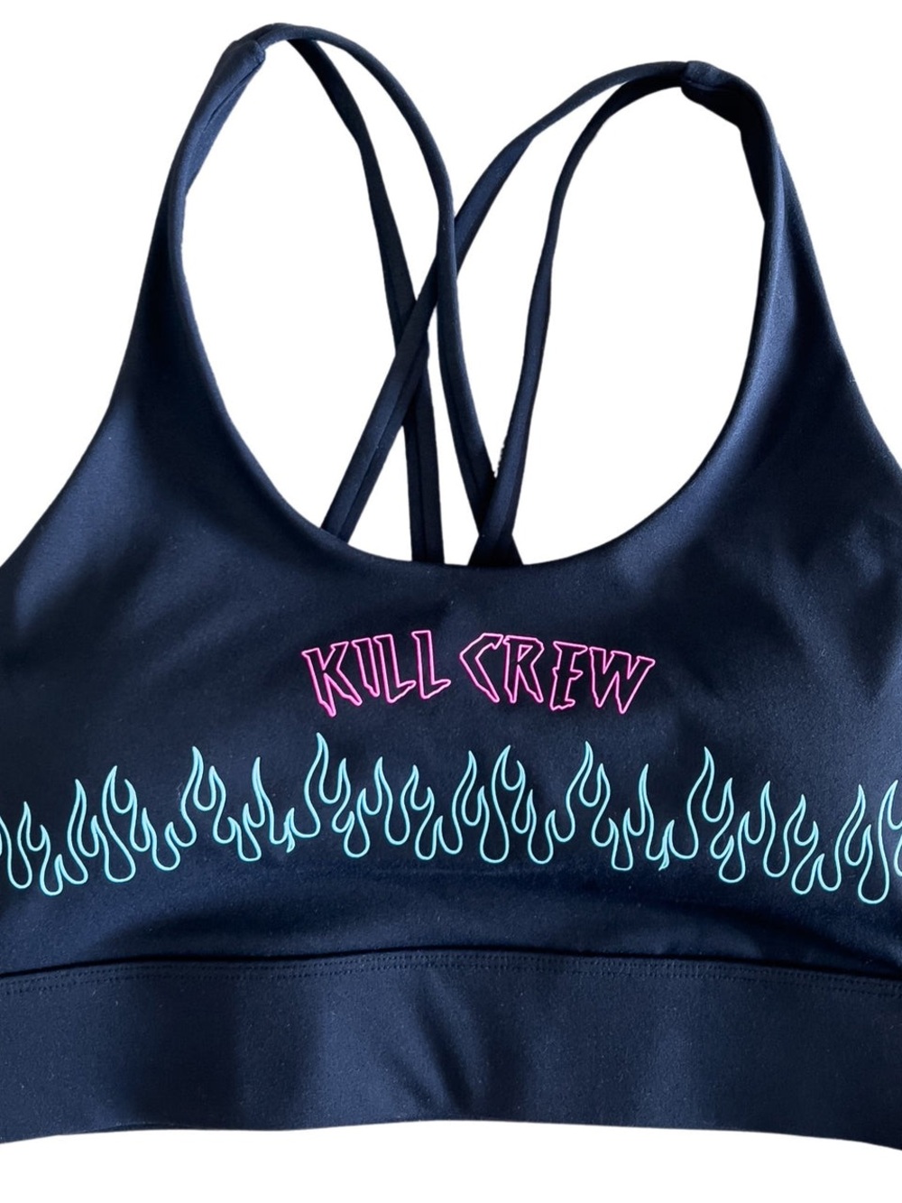 KILL CREW Black Strappy Sports Bra with Neon Graphic